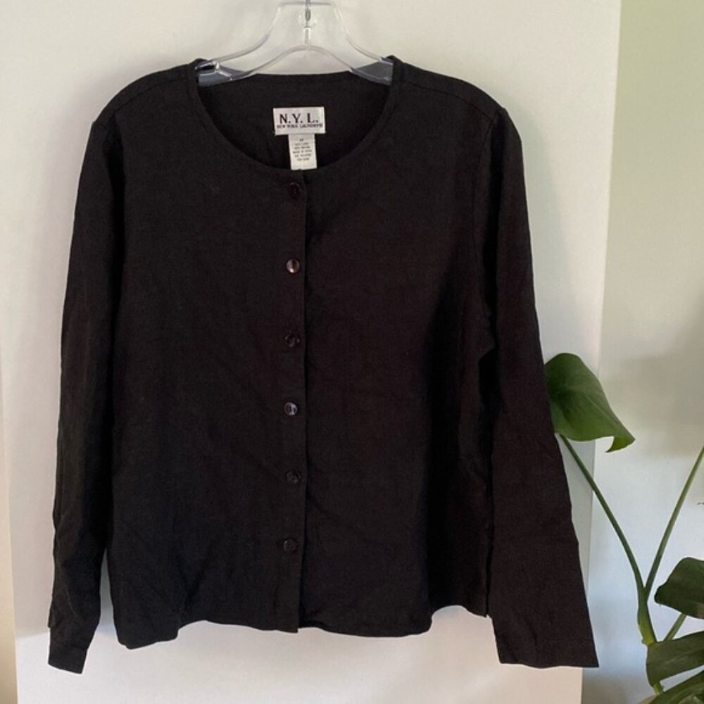 NYL NEW YORK LAUNDRY black linen blouse cardigan blazer jacket top M